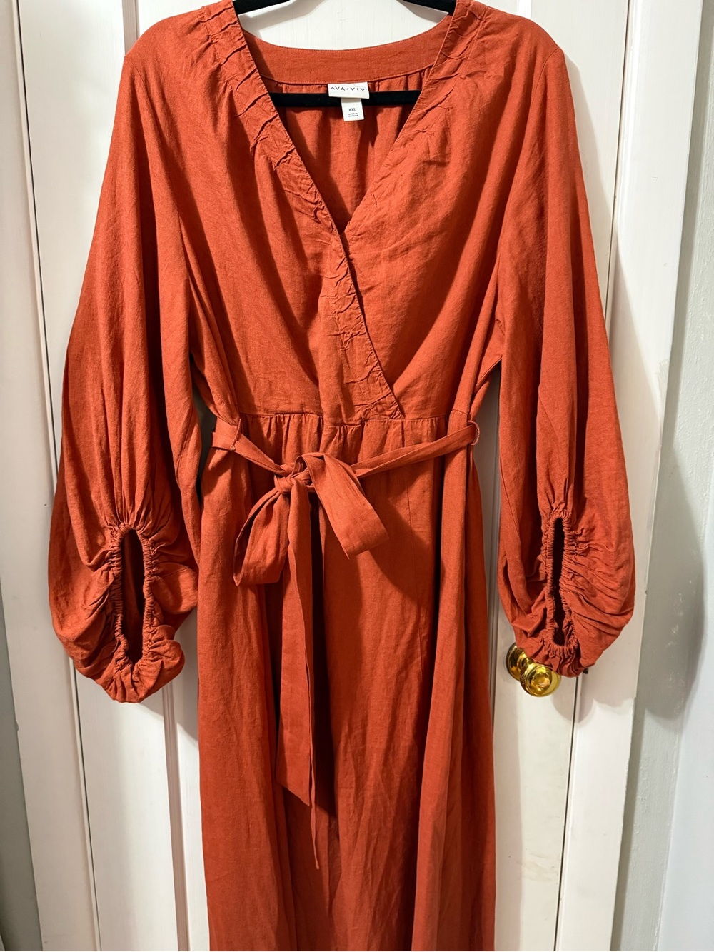 Ava & Viv Linen Blend Rust Orange Midi Dress Women’s Size XXL NWOT